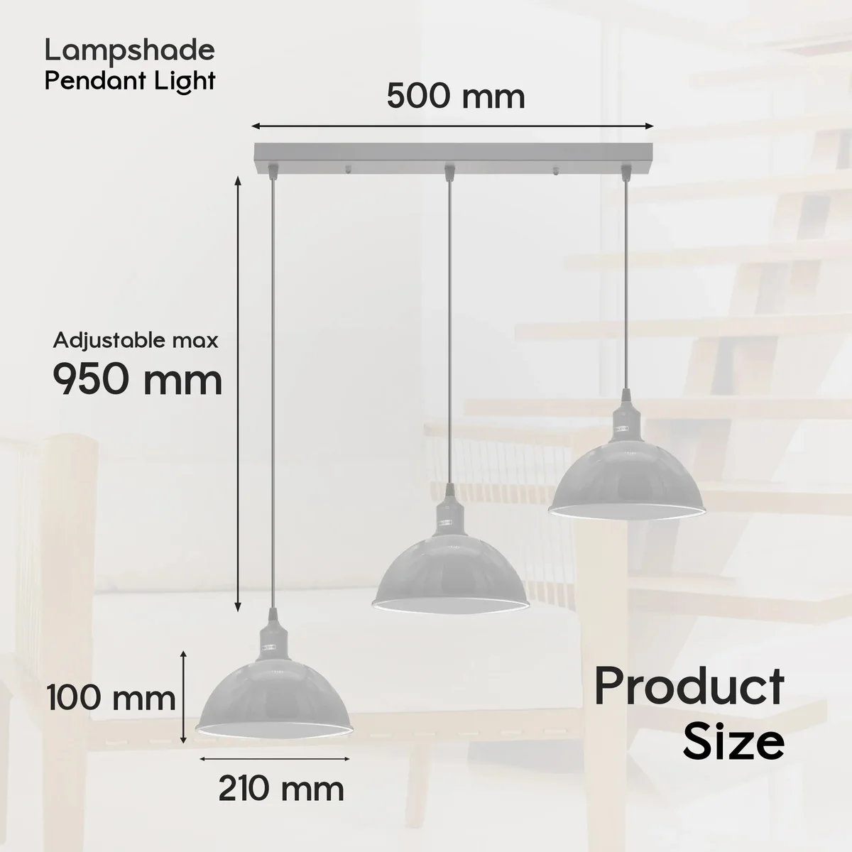 Industrial vintage loft style dimmable pendant light with three adjustable metal shades on a horizontal bar ceiling fixture
