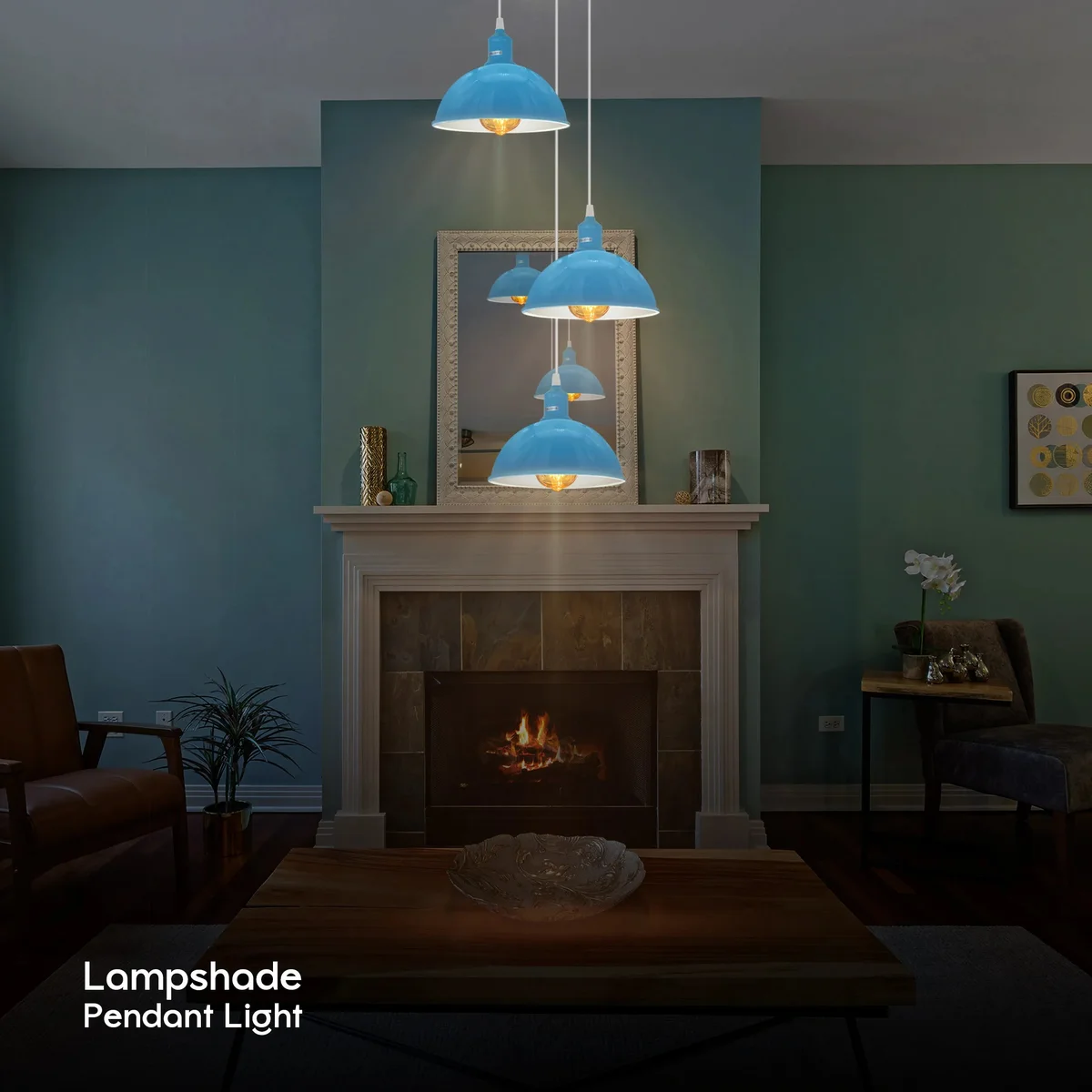 Vintage pendant ceiling light with three 21cm dome metal shades and adjustable hanging cords in retro style