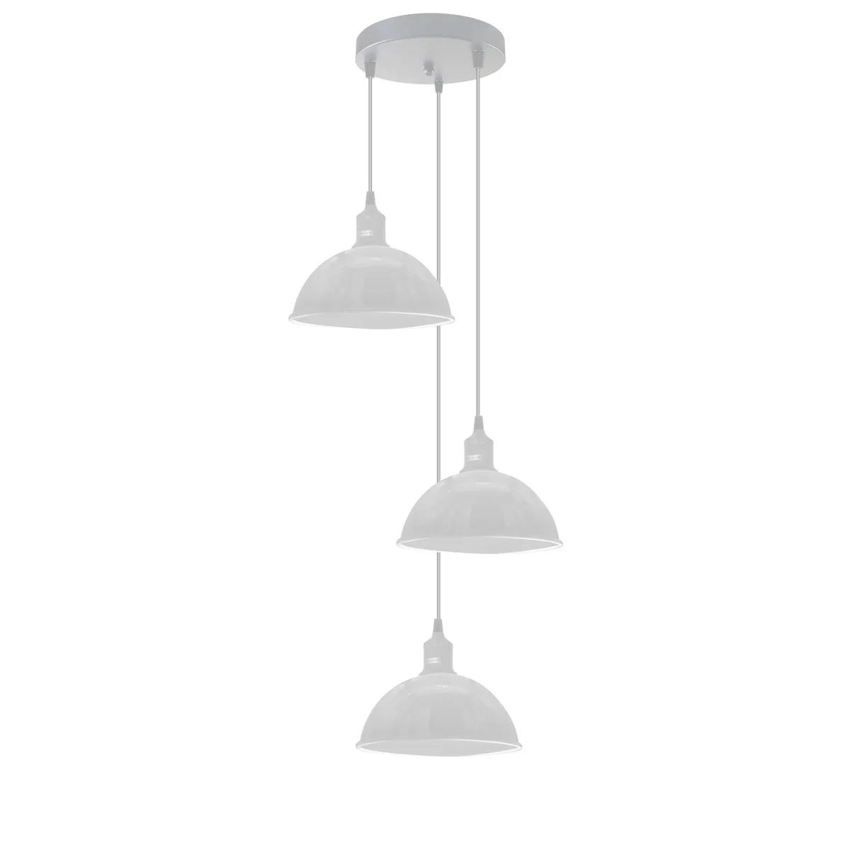 Three 21cm dome shades on adjustable cords, vintage pendant ceiling light with metal and PVC materials, retro style