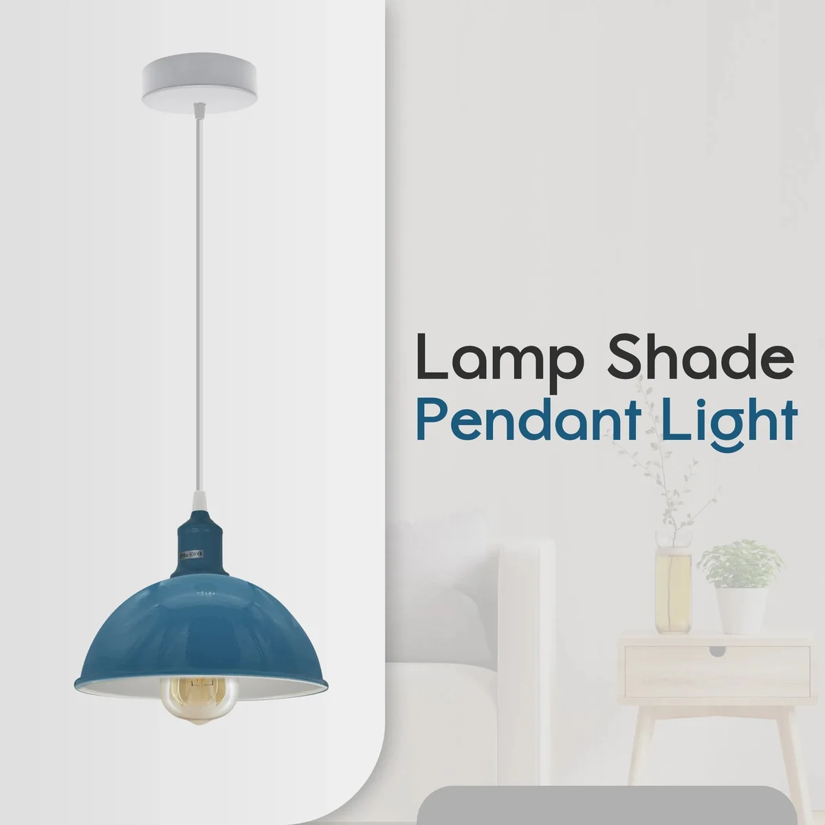 Modern ceiling pendant light with metal shade, E27 bulb holder, adjustable 95cm cable, suitable for sloped ceilings