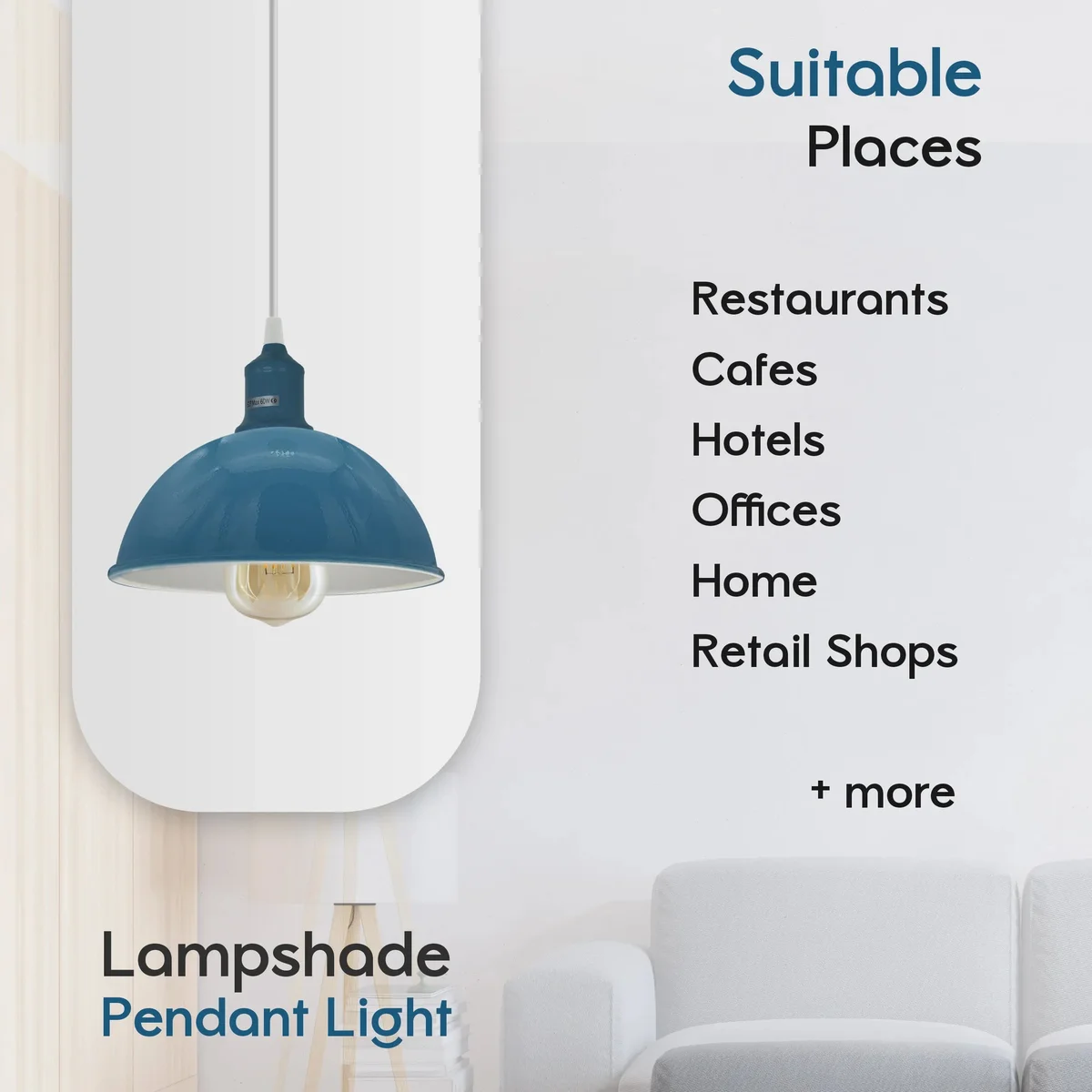 Modern industrial style pendant light with metal shade, adjustable 95cm cable, and E27 bulb holder for indoor ceiling use