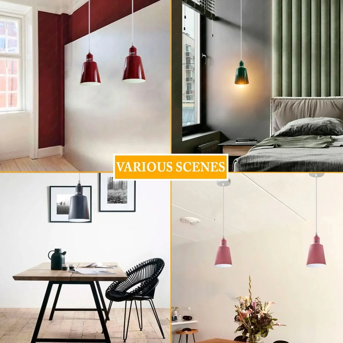 Vintage style metal ceiling pendant light with burgundy lampshade and 95cm cable for indoor use