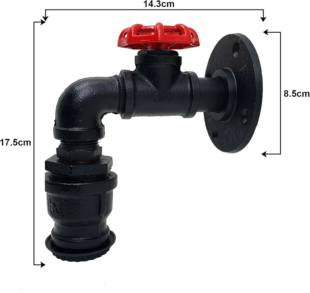 Steampunk wall lamp with vintage industrial water pipe design, metal cage shade, and red valve on black metal fixture