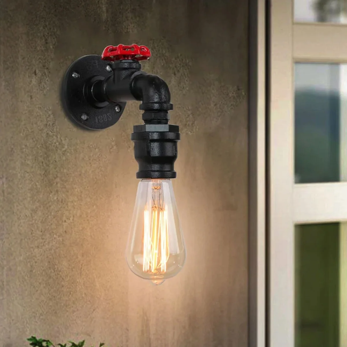 Vintage industrial metal E27 wall sconce designed as a rustic water pipe with E27 bulb holder, no bulb included