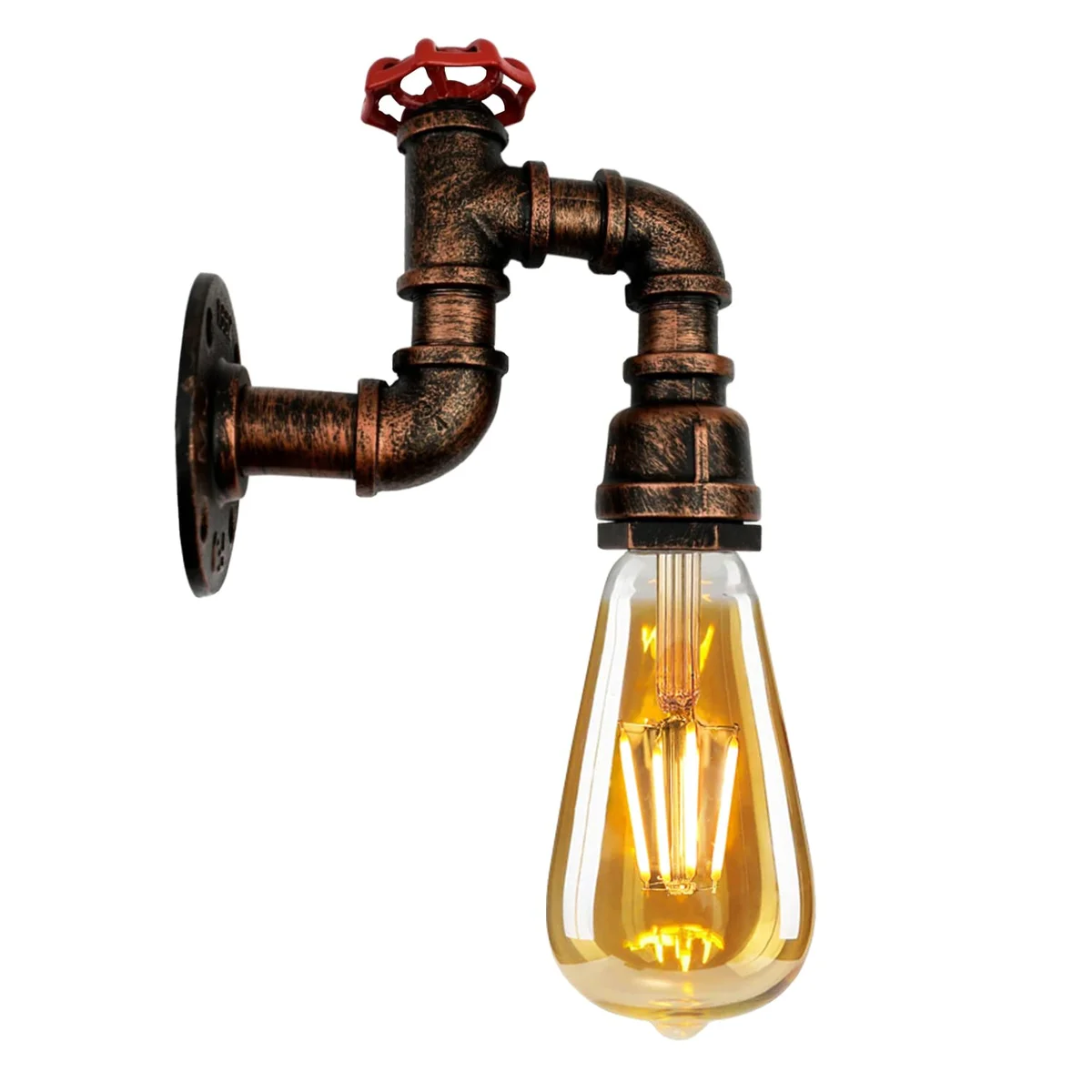 Rustic industrial wall light with metal water pipe design and E27 lamp holder, vintage steampunk style wall sconce