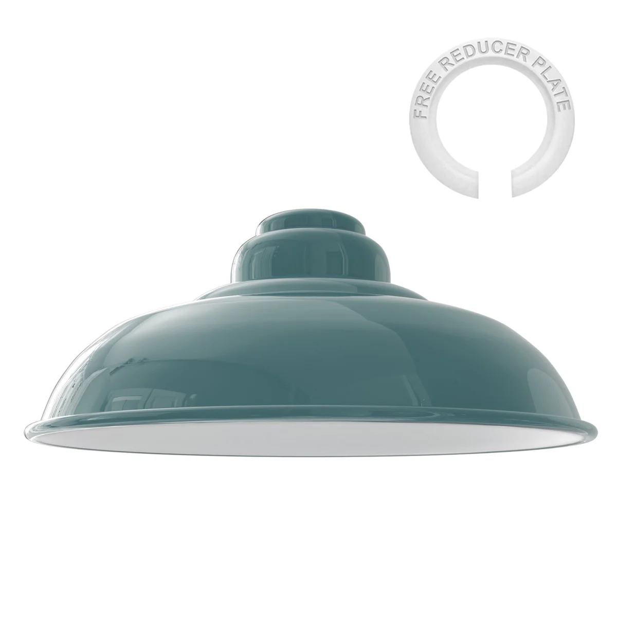 Glossy vintage metal ceiling lamp shade with semi-curvy design and white inner finish, 32cm diameter, indoor use