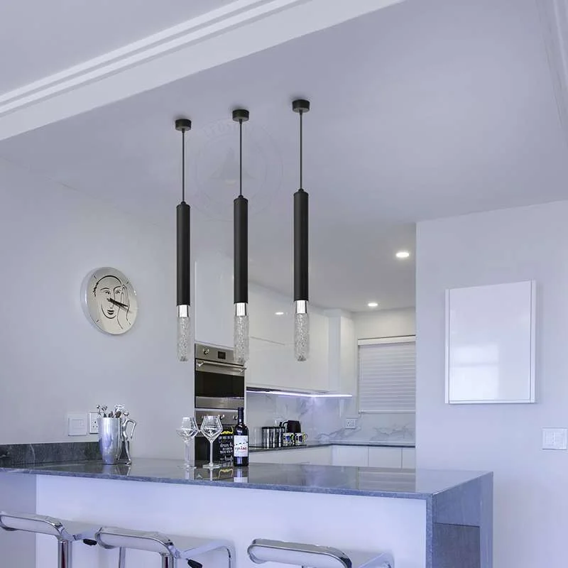Modern black geometric pendant light in diamond shape with aluminium tube and adjustable hanging cable