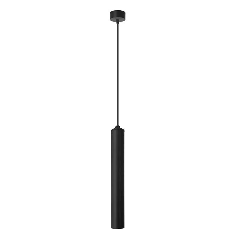 Black geometric aluminium tube pendant light with adjustable cable and included 5W E14 LED bulb on white background