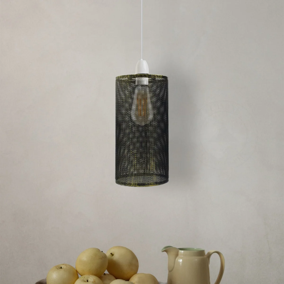 Brushed copper industrial ceiling lampshade with drum metal wire cage and reducer plate for easy fit installation