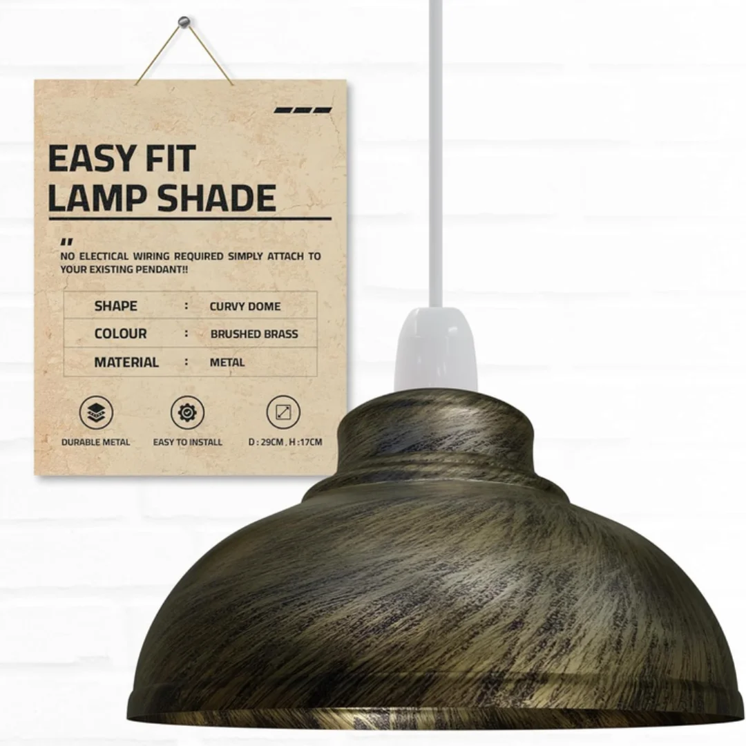 Brushed copper pendant lampshade with industrial retro curvy dome design and open bottom for downward lighting