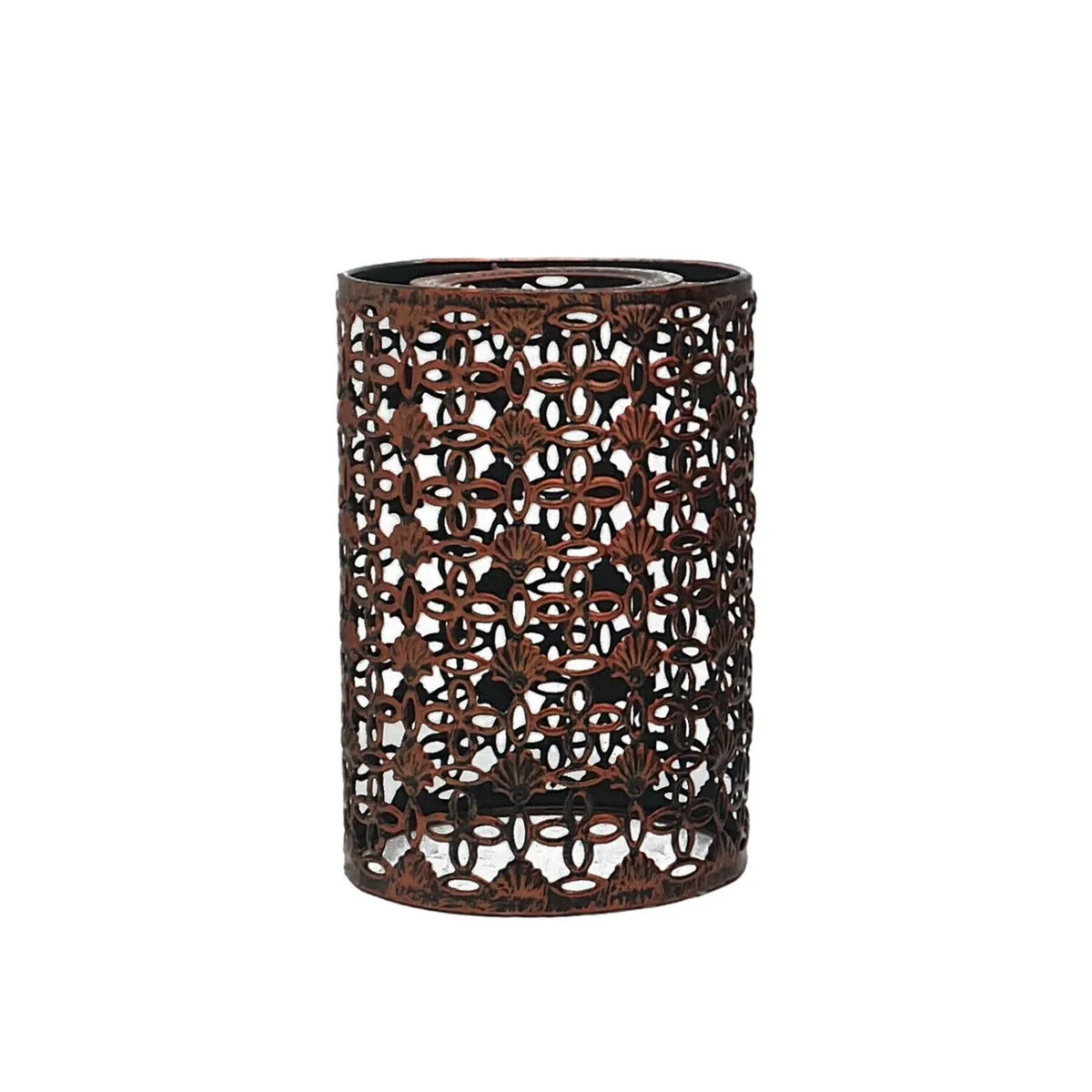 Brushed brass metal drum lampshade with industrial open wire cage design for ceiling light fixture
