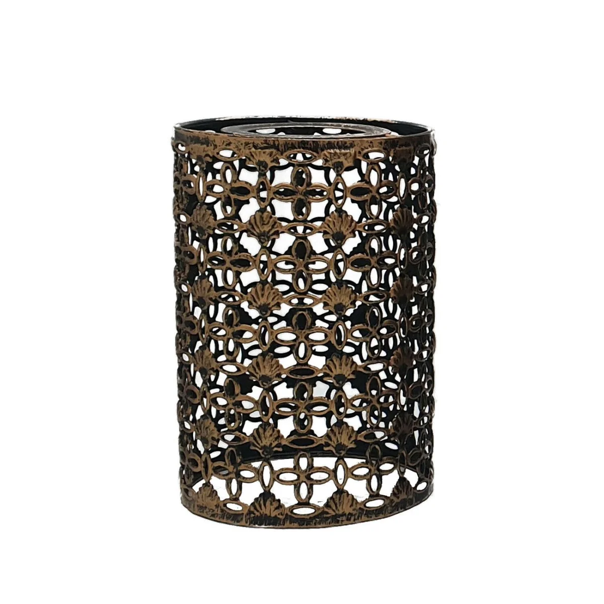 Industrial drum metal lampshade in brushed brass with open wire cage, easy fit ceiling light shade for indoor use