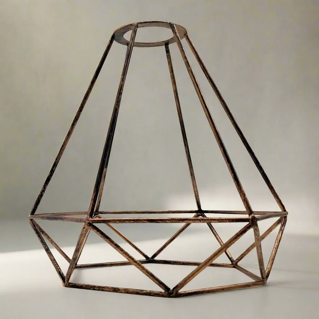 Black metal diamond-shaped easy fit lamp shade wire cage for pendant light, modern minimalist design
