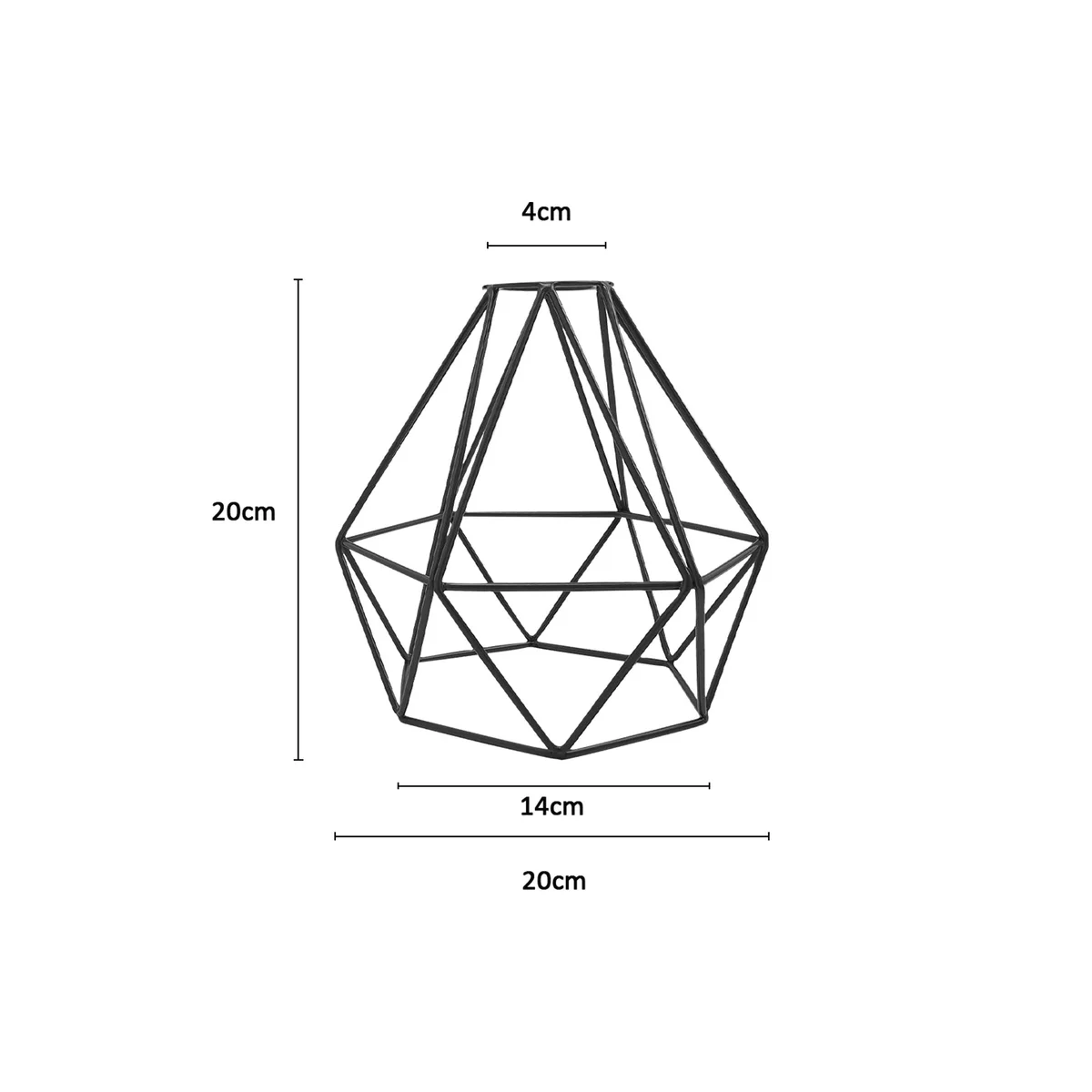 Black metal diamond wire cage easy fit ceiling lampshade shown hanging with visible bulb inside against white background