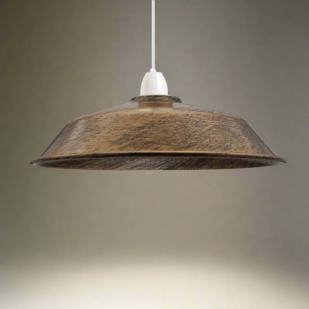 Curved metal ceiling light shade in retro style with glossy finish, suitable for pendant lighting in various colours