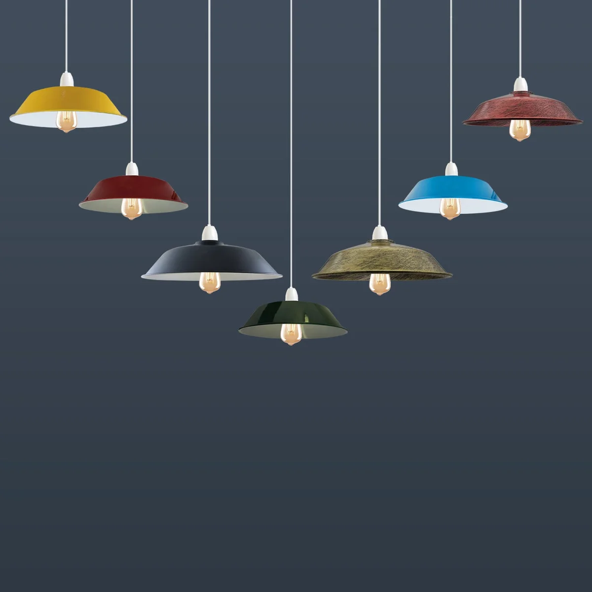 Curved metal ceiling light shade in brushed silver with glossy finish, 36cm diameter, industrial style pendant shade