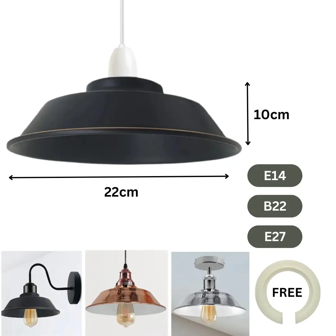 Metal cage retro ceiling lamp with white interior, 22cm diameter, vintage style pendant for indoor dining rooms