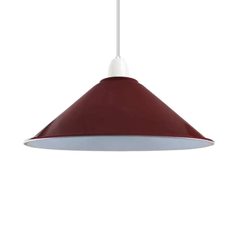 Burgundy vintage industrial cone metal easy fit pendant shade with black interior and reducer plate for multiple bulb fittings