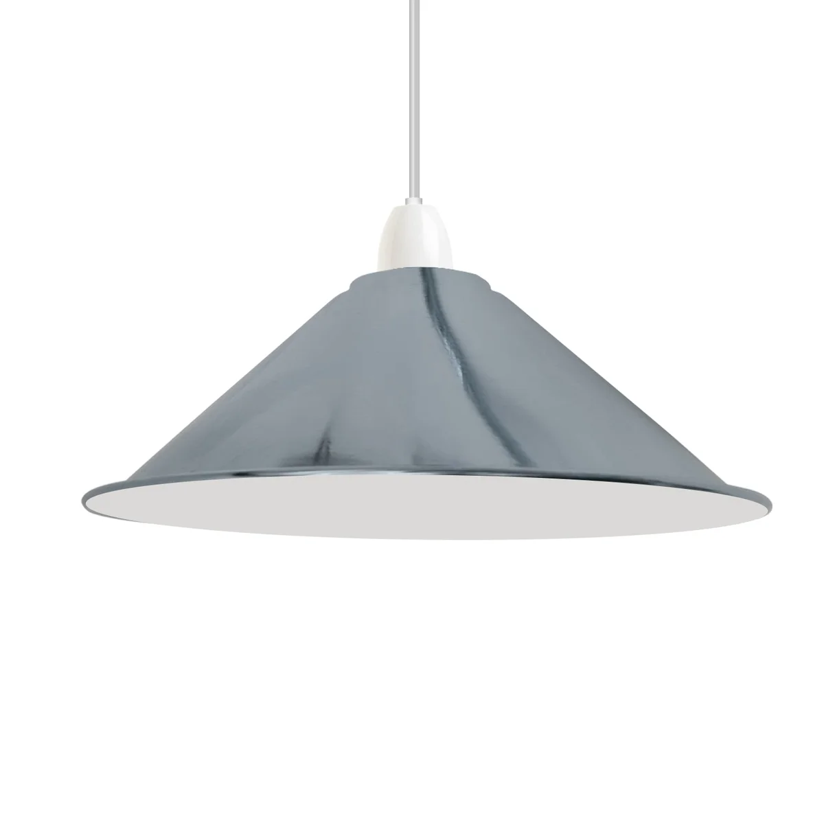 Glossy metal cone-shaped easy fit ceiling shade with reducer plate, classic industrial vintage style, non-electrified design