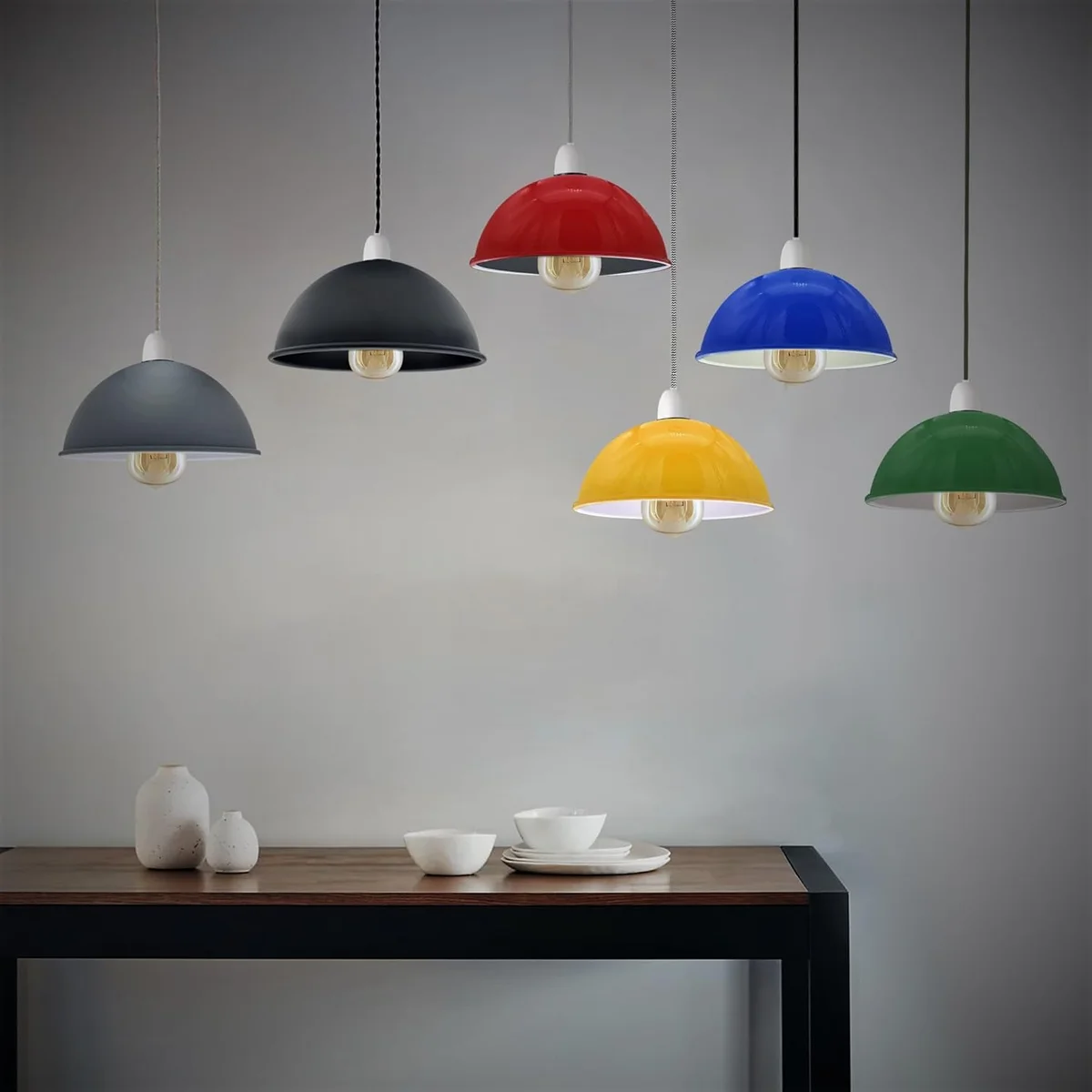 Grey 30cm vintage industrial pendant light metal dome shade with smooth curved design for indoor use