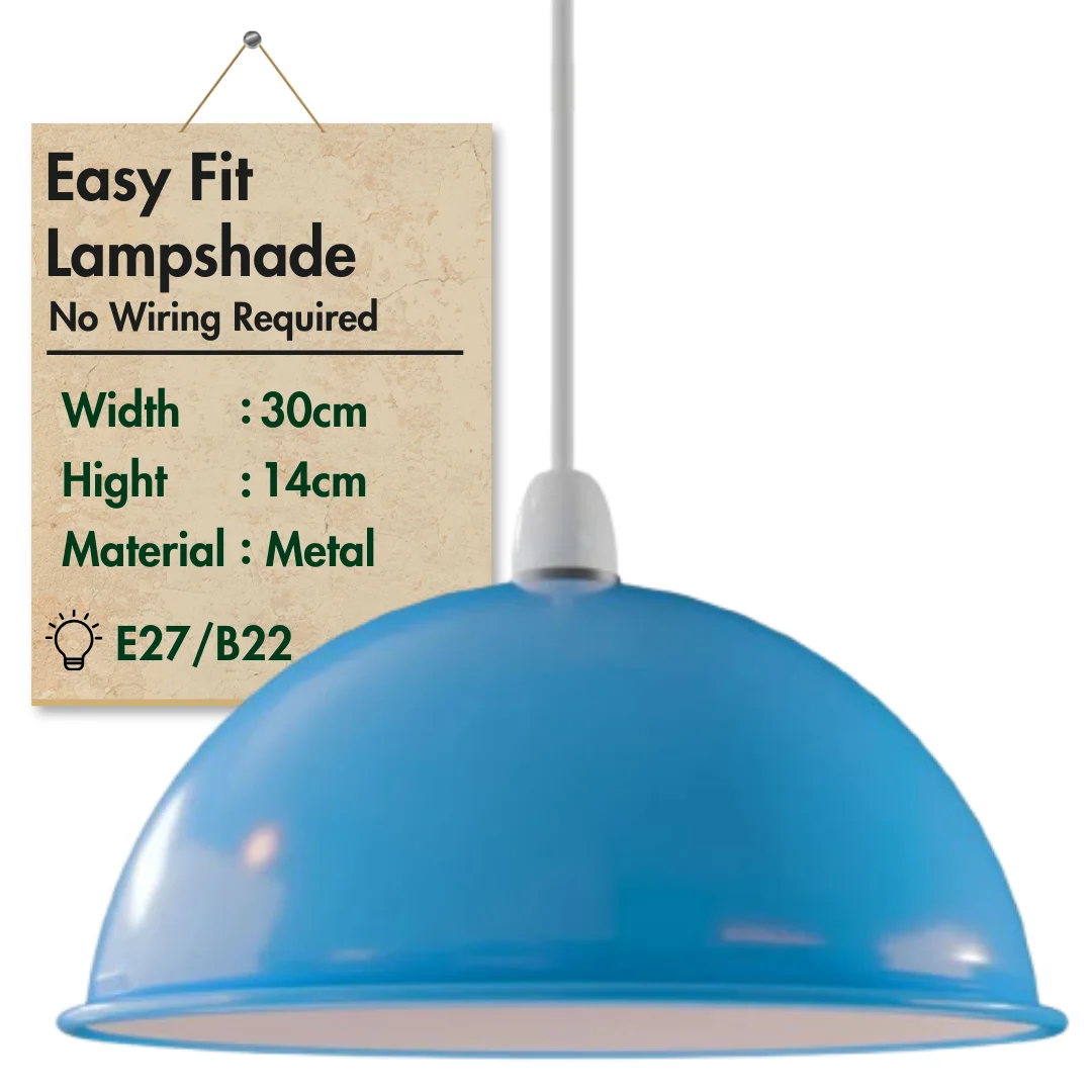 Grey industrial light shade with a 30cm metal dome design, shown hanging against a white background