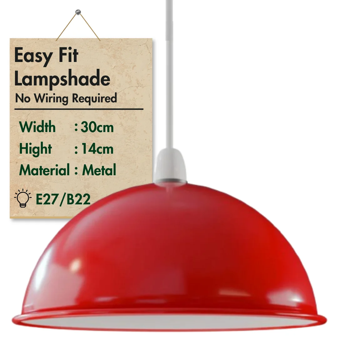 Grey 30cm vintage industrial metal dome pendant light shade fitted with E27 bulb pendant light holder and reducer plate
