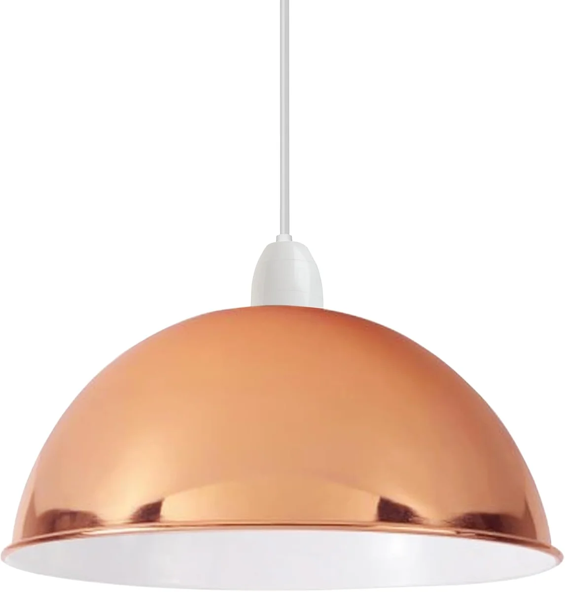 Grey 30cm vintage industrial pendant light with dome metal shade, shown hanging indoors with soft light distribution