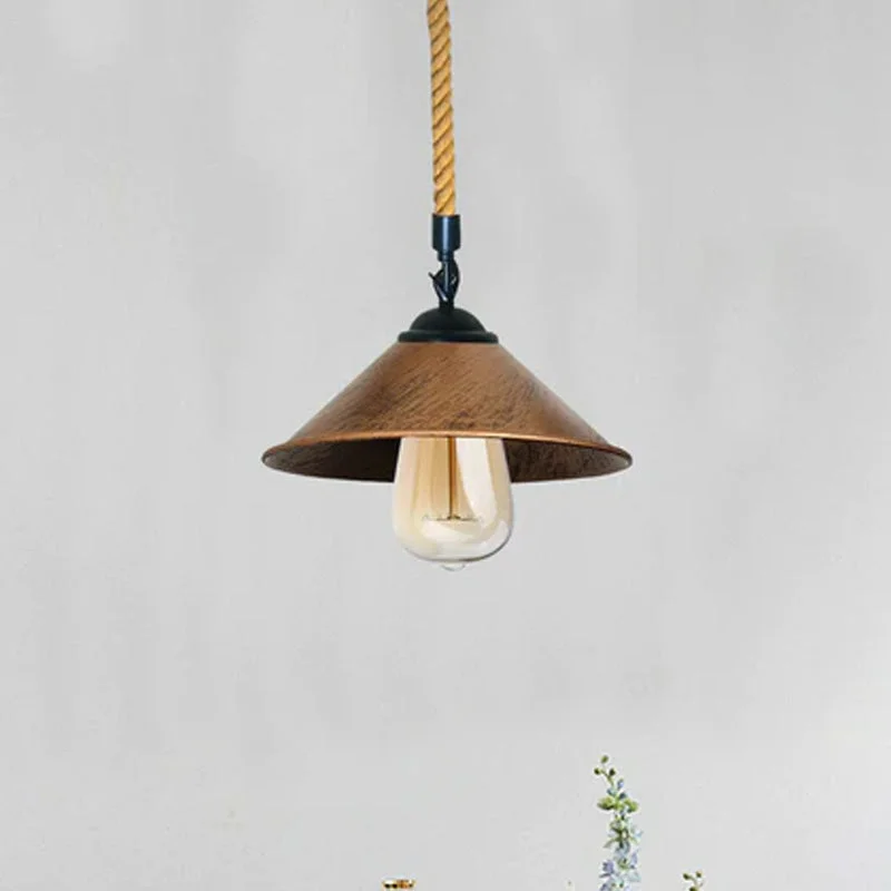 Hemp rope pendant light with brushed copper metal cage and 1m hemp rope cable, E27 base, no bulb included