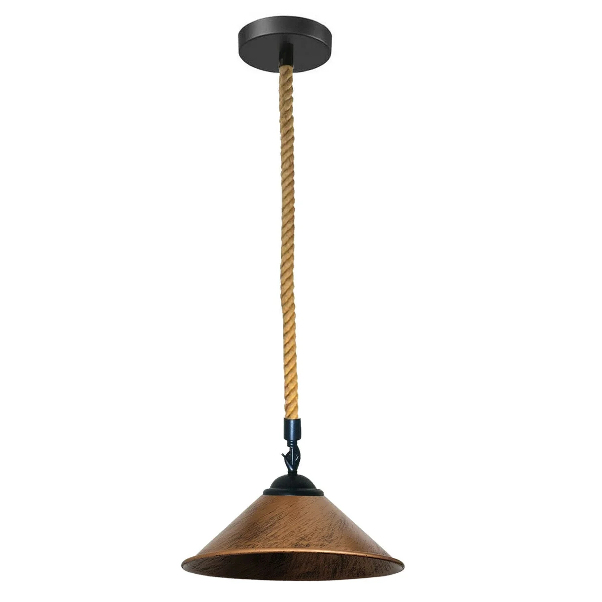 Decorative pendant lamp with brushed copper metal cage and 1m hemp rope, E27 base, no bulb included