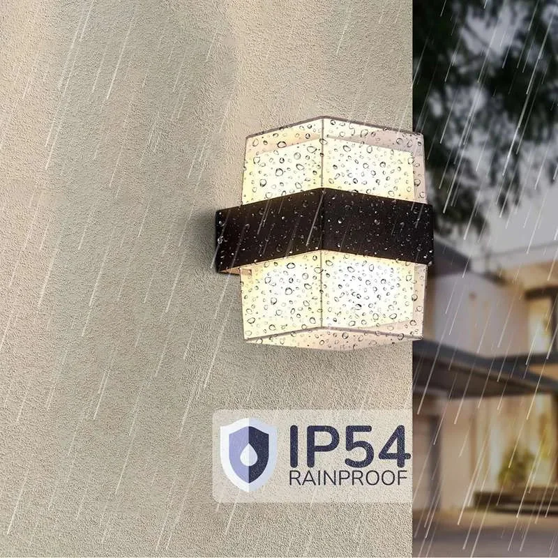 Modern black and white Cuboid LED outdoor wall light with up/down warm 12W illumination, IP54 waterproof aluminum design