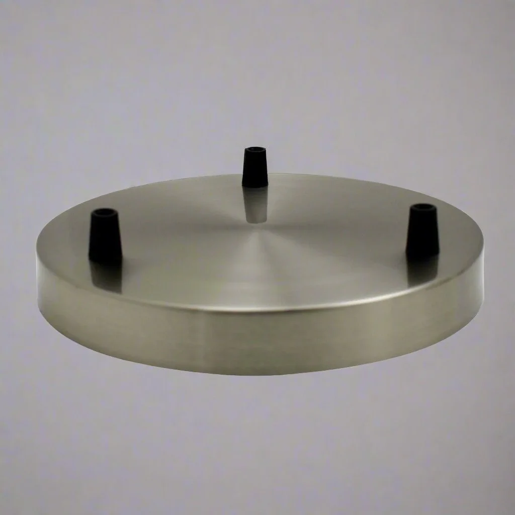 Multi outlet ceiling rose in satin nickel finish, 200mm diameter, decorative ceiling plate for light fittings and chandeliers