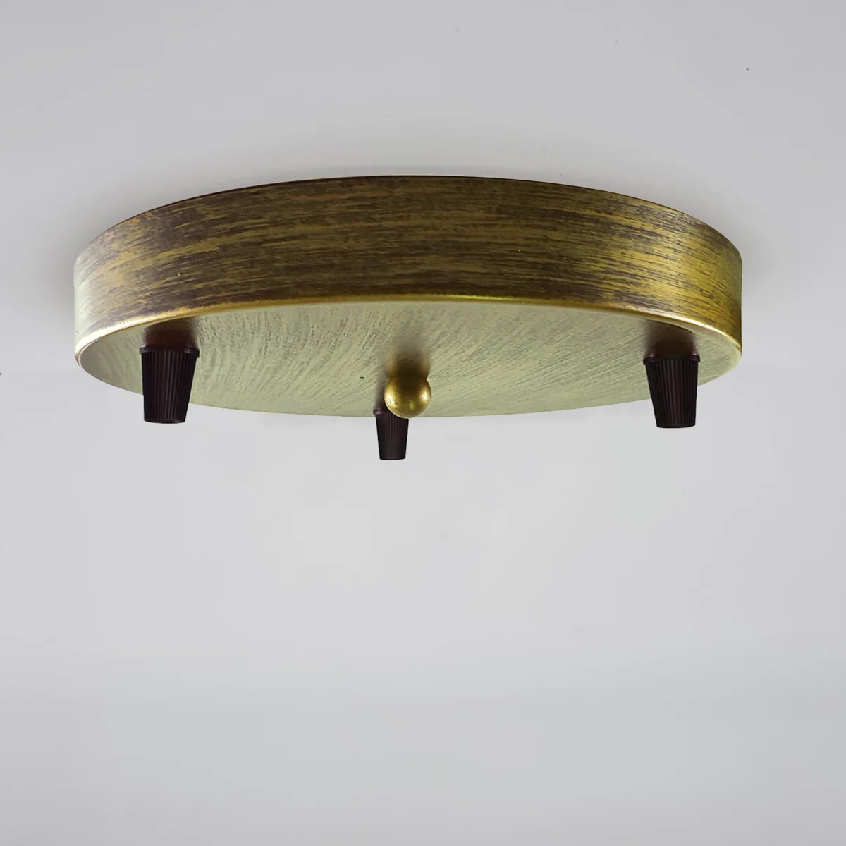 Round 200mm diameter chandelier ceiling rose in satin nickel with riveted construction and earth tag, 5kg weight capacity