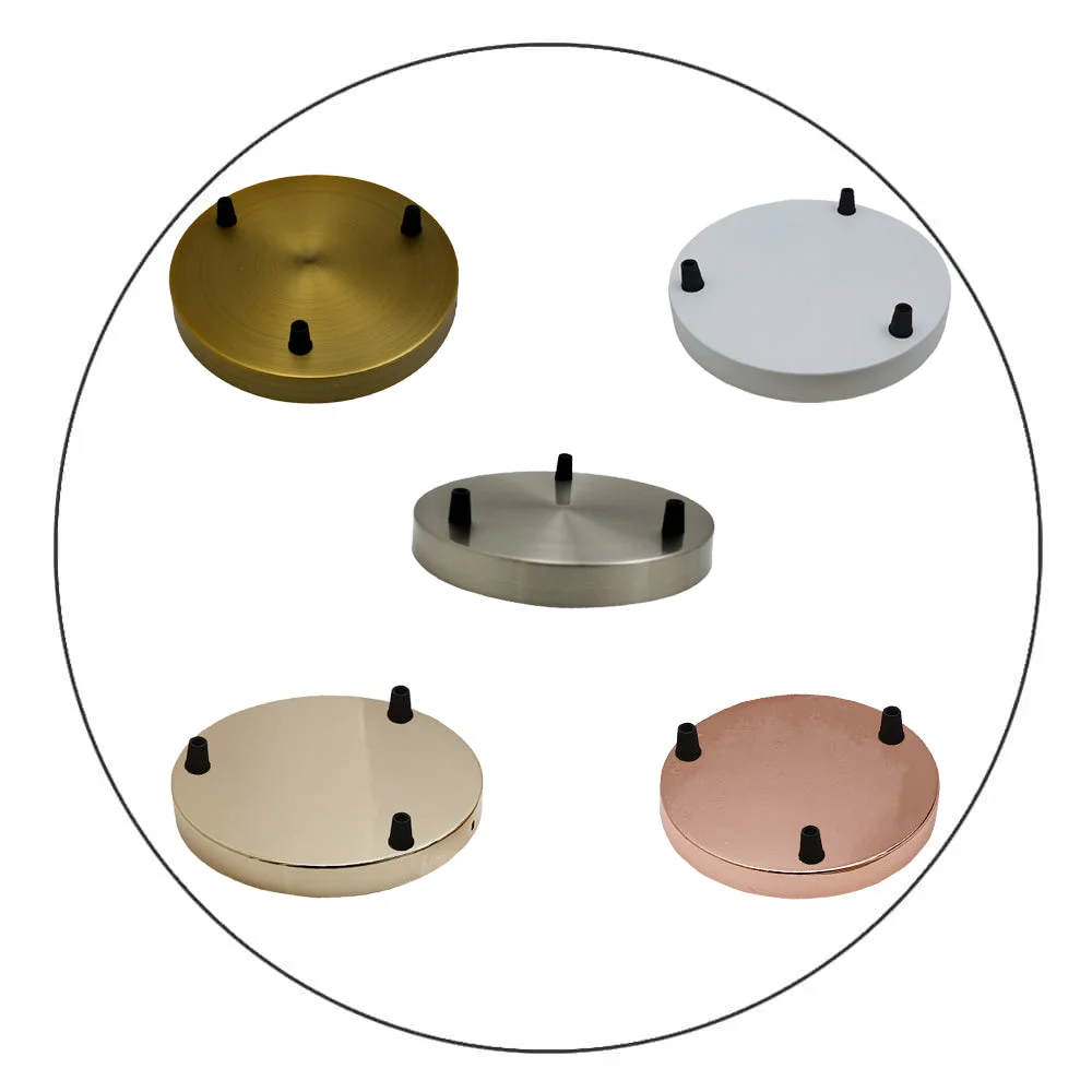 Multi outlet ceiling rose in rose gold finish, 200mm diameter, decorative ceiling plate for light fittings and chandeliers