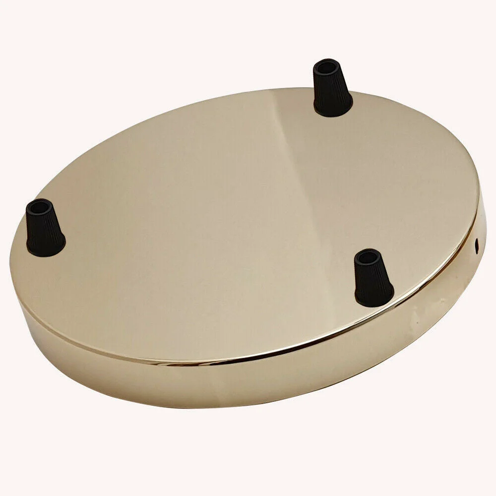 Multi outlet ceiling rose in satin nickel finish, 3-way outlet, 200mm diameter, decorative ceiling fitting for lights