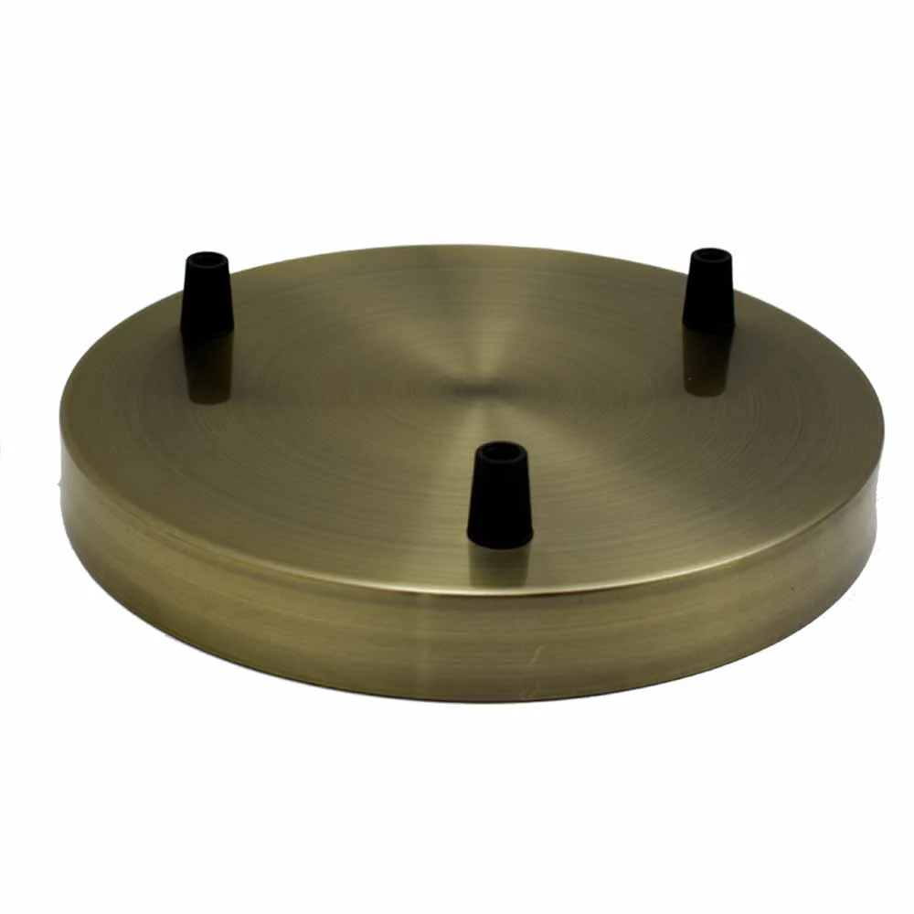 Green brass multi outlet ceiling rose with three-way outlets, 200mm diameter, decorative ceiling light fitting accessory