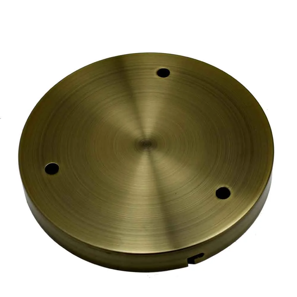 Green brass multi outlet ceiling rose for chandeliers with 3-way outlets, 200mm diameter, riveted construction, earth tag