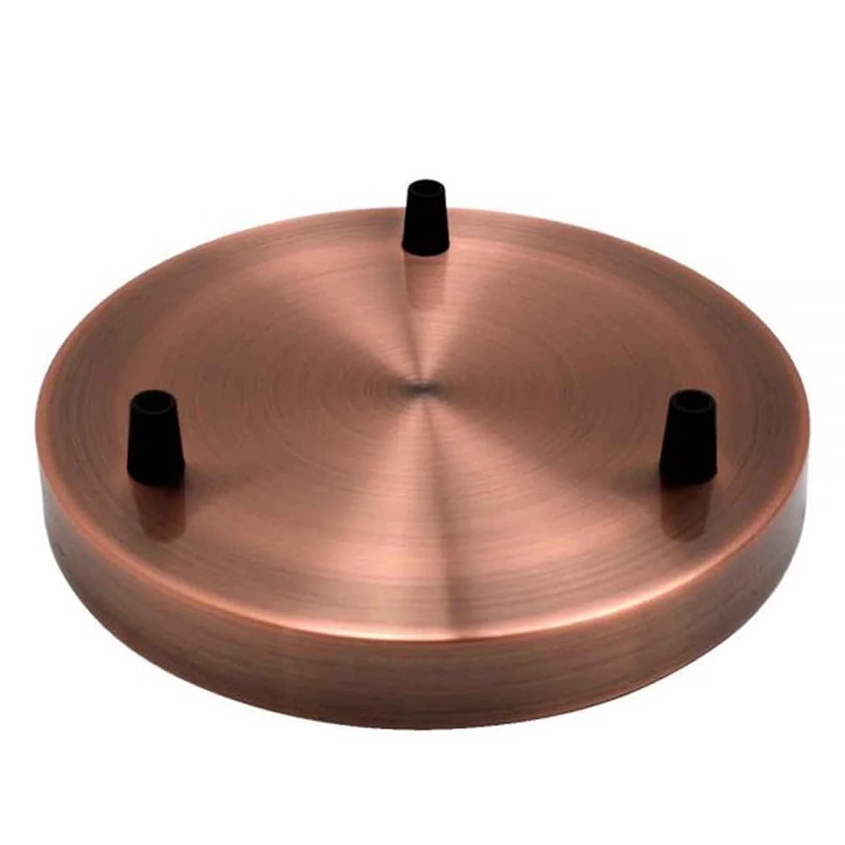 Copper multi outlet ceiling rose with three-way outlets, 120mm diameter, designed for hanging light fittings up to 5kg