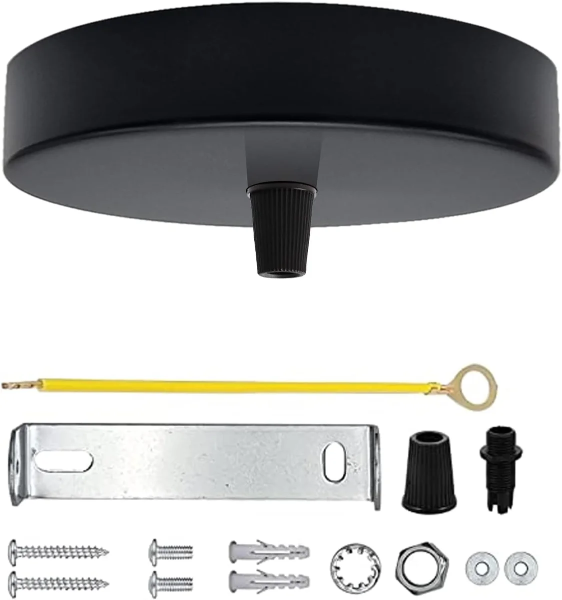 Black round ceiling canopy light kit with mounting bracket and cord grip, 120mm diameter, vintage industrial style