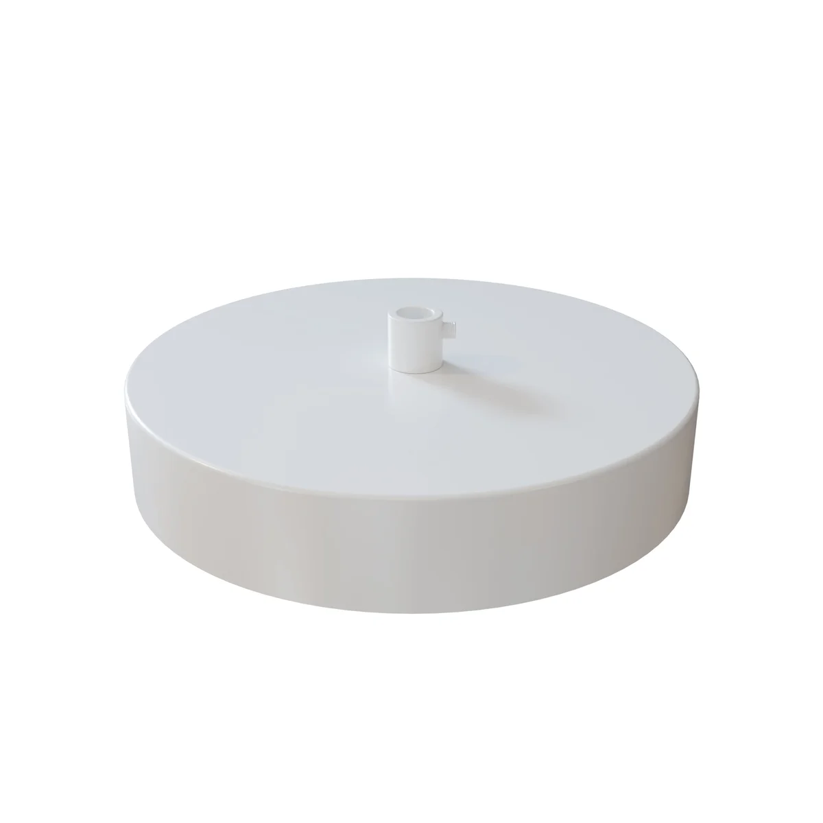 White metal vintage ceiling rose with one outlet, 120mm diameter, designed for industrial pendant lighting installations