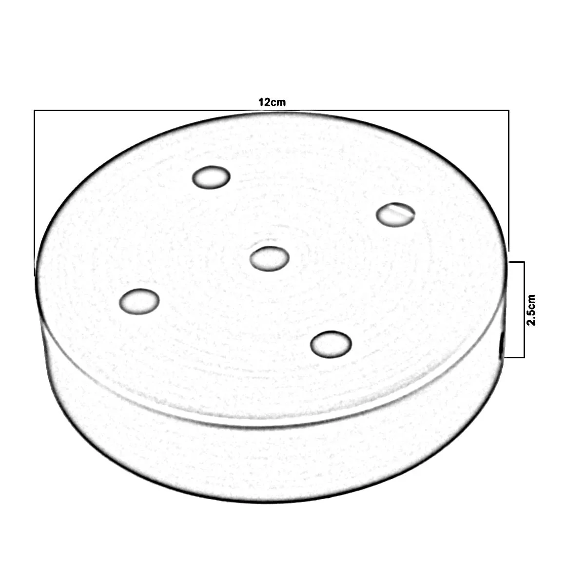 White metal ceiling rose with single outlet, 120mm diameter, 25mm deep, featuring cord grip and metal construction