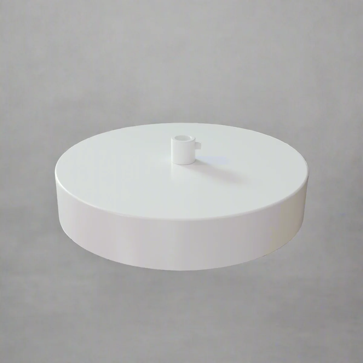 White metal single outlet ceiling rose with cord grip and screws, 120mm diameter, 25mm deep, industrial vintage style
