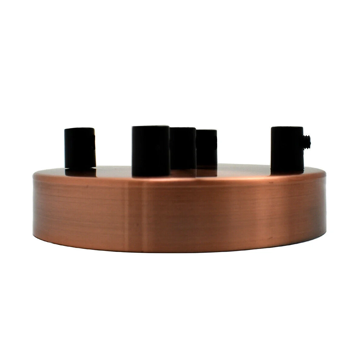 Black copper 5 hole ceiling rose pendant with 120mm diameter and riveted construction for hanging light fittings