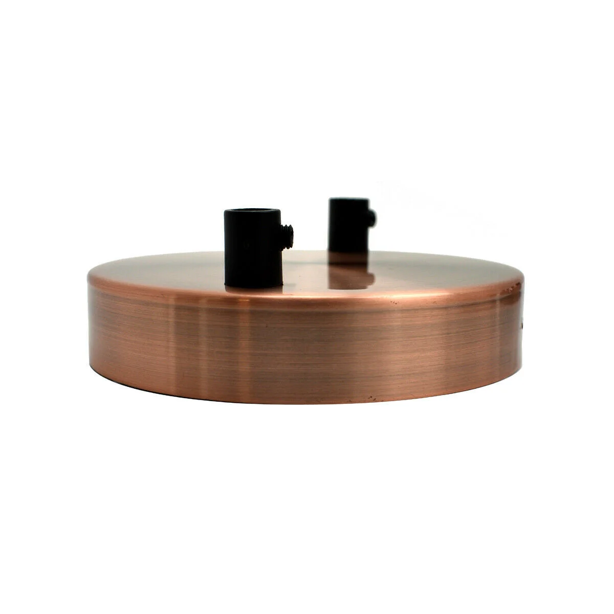 Round 100mm copper pendant light fitting ceiling rose with black drop and metal construction for indoor use