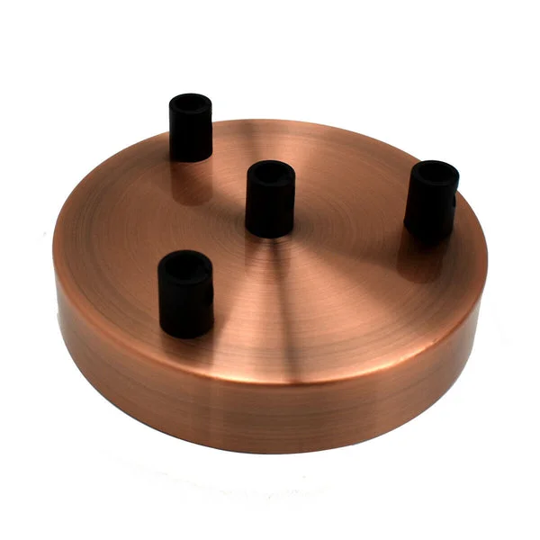 Black copper 100mm round indoor ceiling fitting with mounting hardware and cord grip on white background
