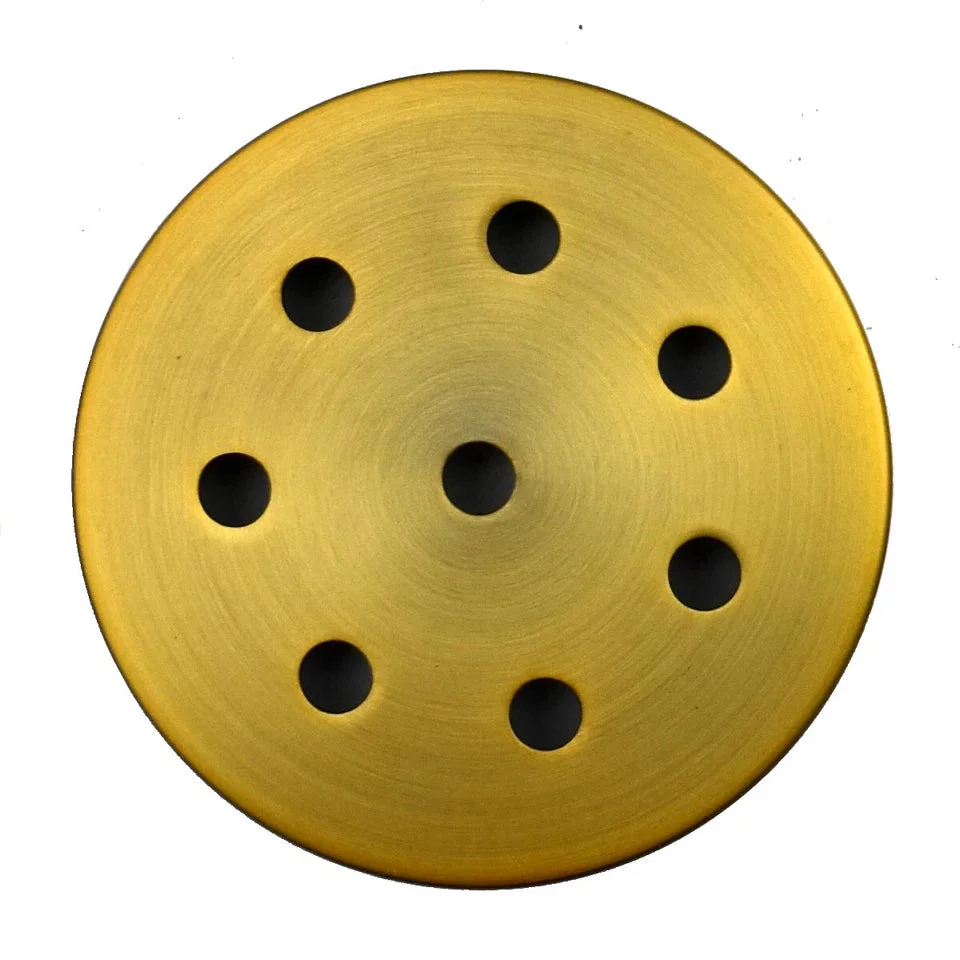 Yellow brass industrial ceiling rose with 8 outlets, round metal design, 120mm diameter, includes cord grip and screws