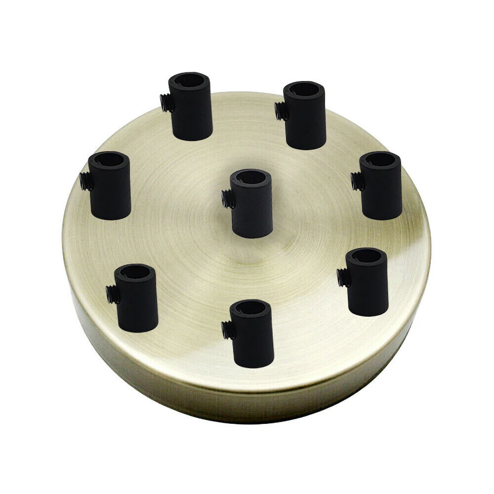 Green brass multi outlet ceiling rose with 8 outlets, 120mm diameter, metal finish, includes cord grip and mounting screws
