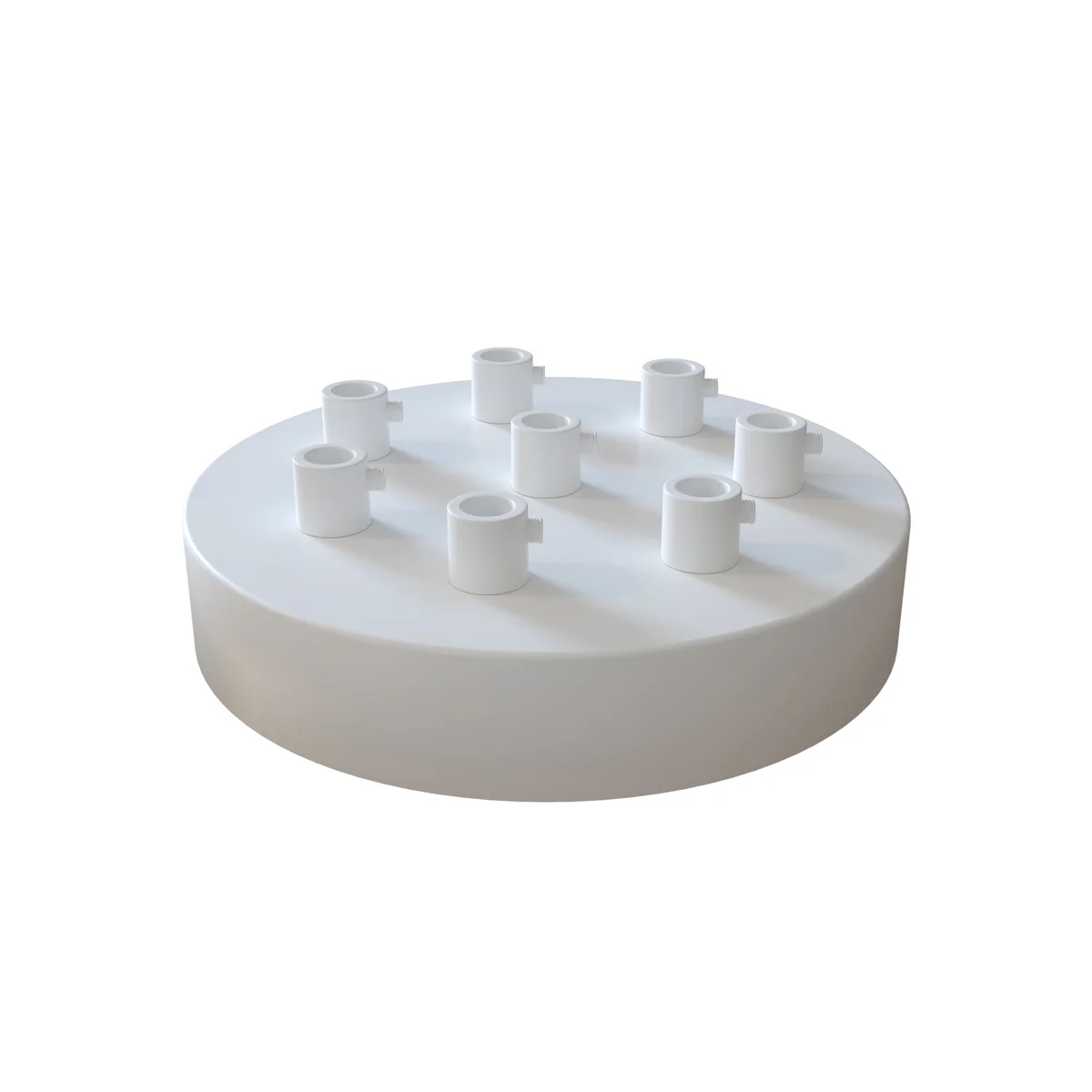White metal ceiling rose with 8 outlets, round 120mm diameter, 25mm deep, industrial vintage style, includes cord grip and screws