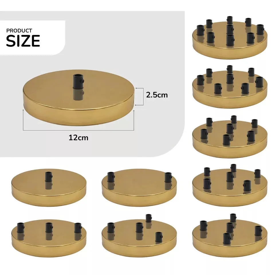 120mm yellow brass 7 outlet ceiling rose with seven side fittings and mounting hardware for pendant lights