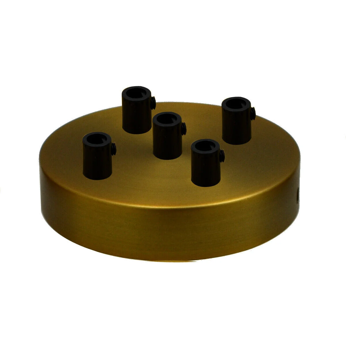 Yellow brass 5 outlet ceiling rose pendant light fitting, 120mm diameter, metal with five side outlets for multiple pendants