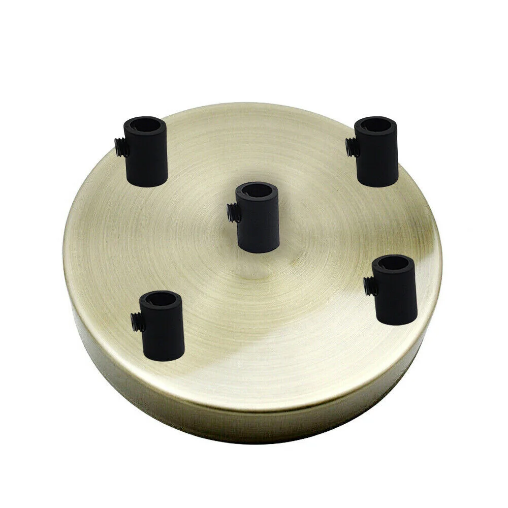 Green brass multi outlet ceiling rose with five outlets, black cord grip, and metallic riveted construction, 120mm diameter